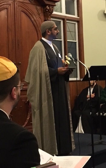 photo - Sheikh Murtaza Bachoo speaks about compassion at the March 9 gathering of faith leaders at Or Shalom