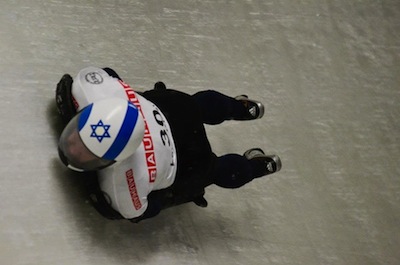 Israeli skeleton athlete Bradley Chalupski in action