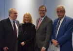 photo - Left to right are Jerry Nussbaum, president of the Janusz Korczak Association of Canada, Lillian Boraks-Nemetz, David Morley and Kit Krieger