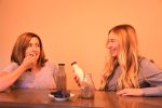 photo - Sara Raposo-Blouw, left, and Erin Goldberg taste the chocolate mocha and vanilla blueberry flavours of Thrive