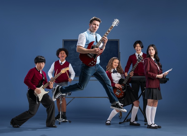 photo - School of Rock cast members, left to right: Crosby Mark, Casey Trotter, Colin Sheen, Mya Forrest, Fumi Okochi and Thailey Roberge. Matthew Rossoff (inset) is choreographer of the production