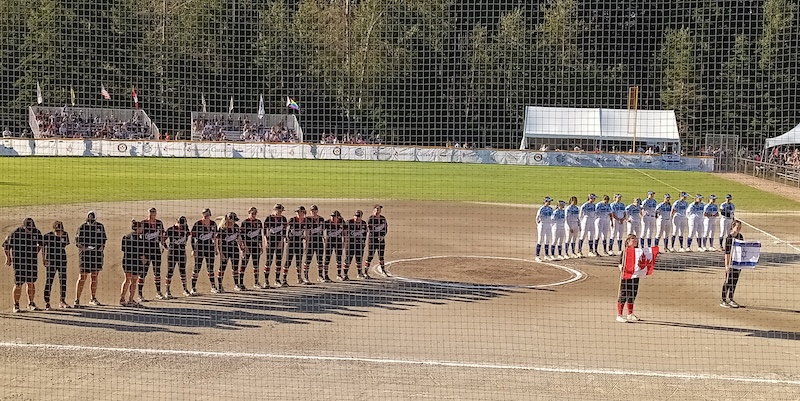 photo - Team Canada and Team Israel at Softball City July 3 to compete for the Canada Cup International Softball Championship, Women’s division