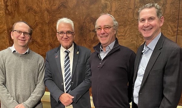 photo - Left to right are Rabbi Jonathan Infeld, Dr. Salman Zarka, Dr. Tim Oberlander and Dr. Erik Swarz at Congregation Beth Israel, where Zarka gave a few talks Nov. 21-23