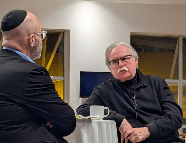 photo - Terry Glavin, right, in conversation with Rabbi Dan Moskovitz Jan. 30, traces the evolution of anti-Israel extremism in Canada